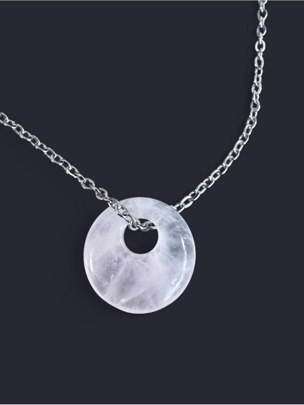 Milky Quartz Donut Pendant Silver Necklace